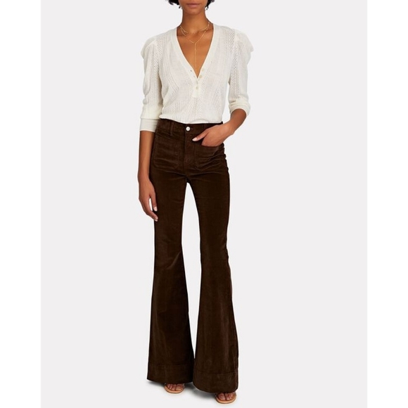 Veronica Beard Sheridan Exaggerated Brown Corduroy 70s Flared Pants - Picture 2 of 15
